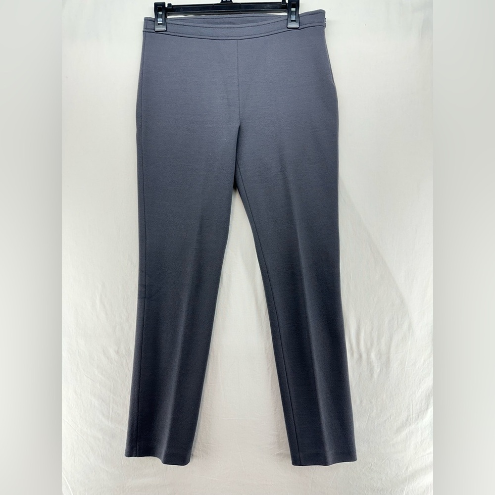 ST. JOHN Ponte Pants‎ Knit Gray Tapered Ankle Slit Side Zip Back Seam Women Sz 4